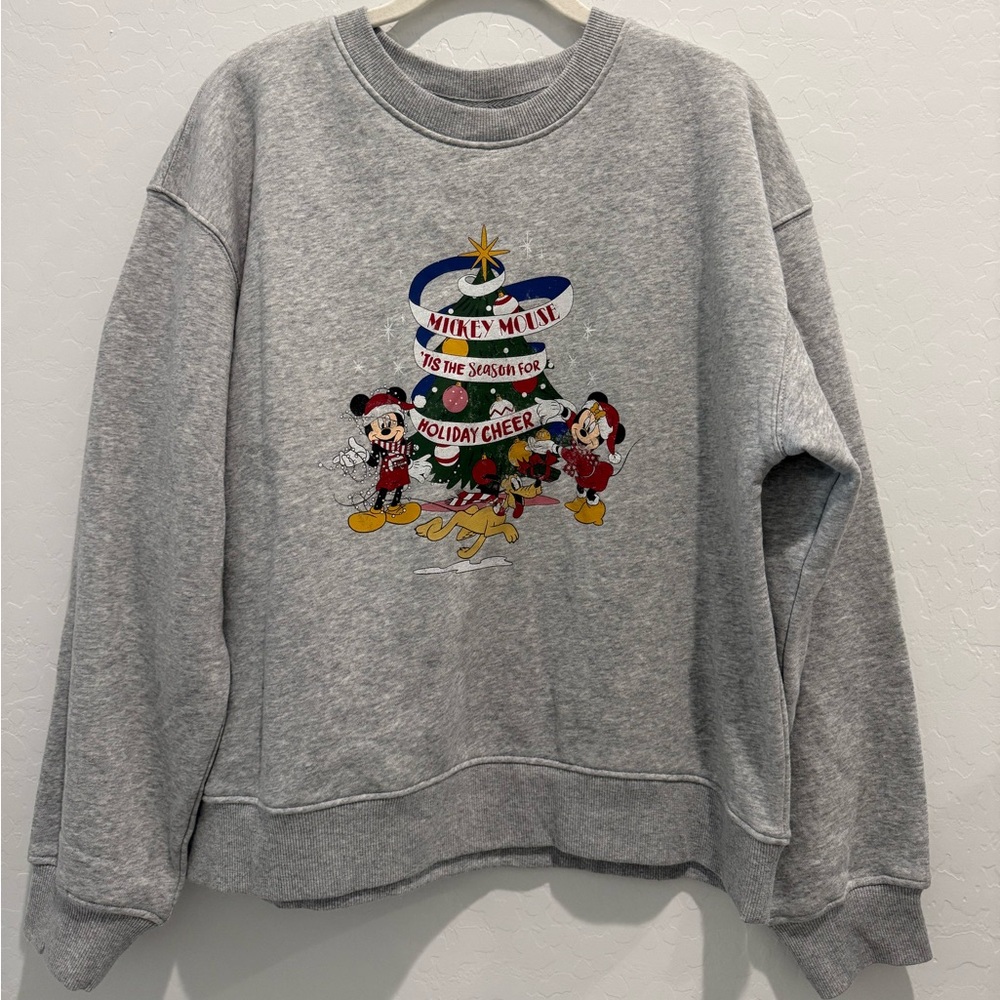 H&M Disney Mickey Mouse Holiday Cheer Christmas Gray Crewneck Sweatshirt NWT